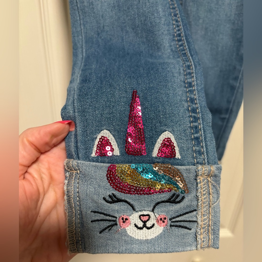 NWT Vigoss Girls Sequin Unicorn Cuff Skinny Super Stretch Jeans - Picture 2 of 8